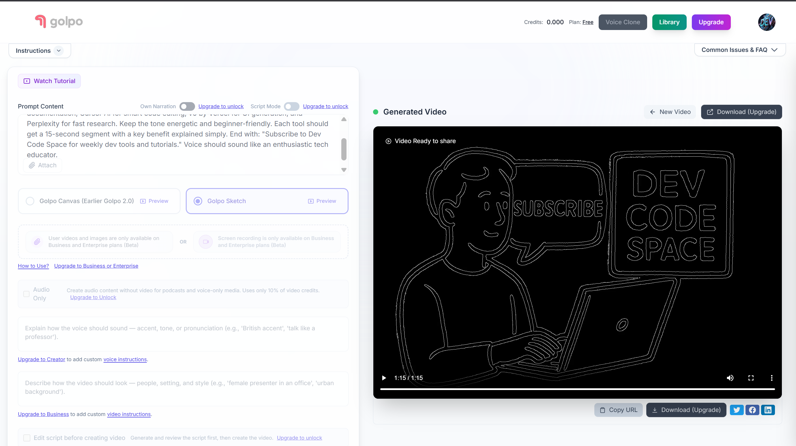 Golpo AI Video Generation UI Interface